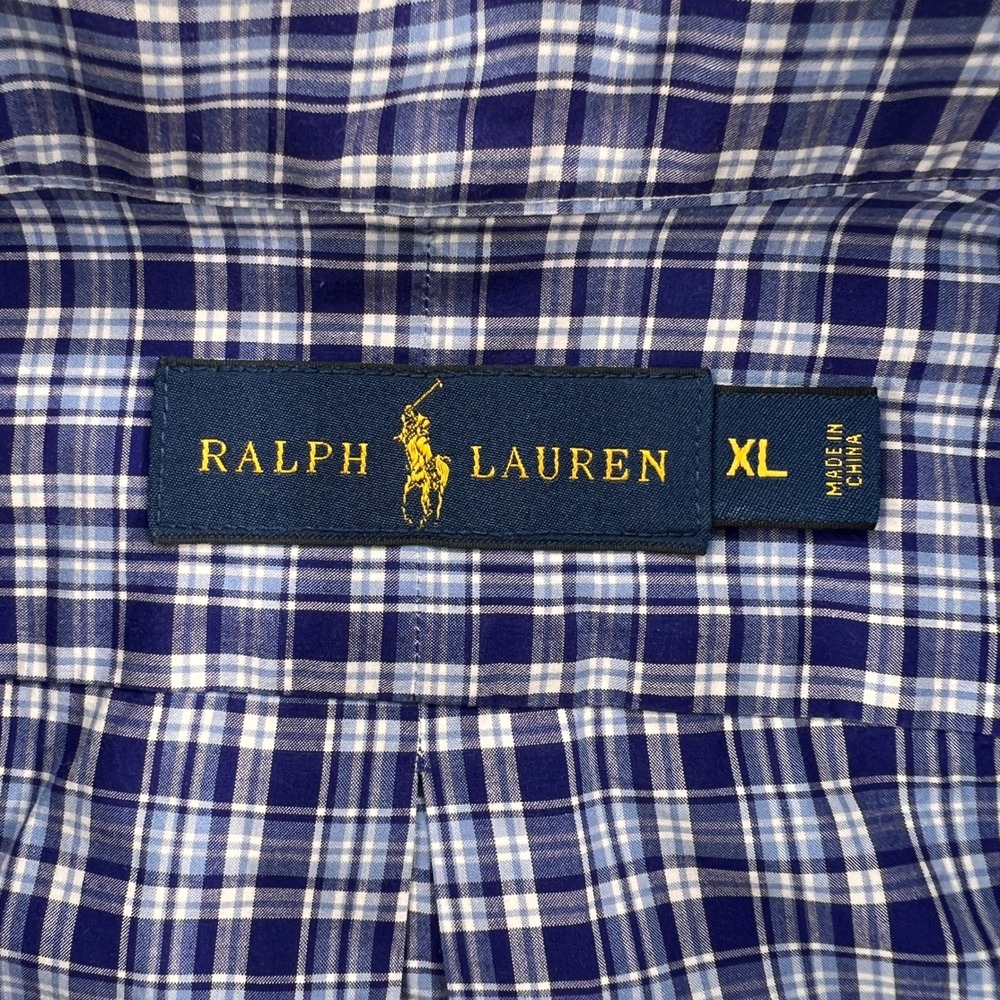 Ralph Lauren Men XL Blue White Plaid Cotton Button Down Long Sleeve Shirt Preppy - Picture 5 of 10